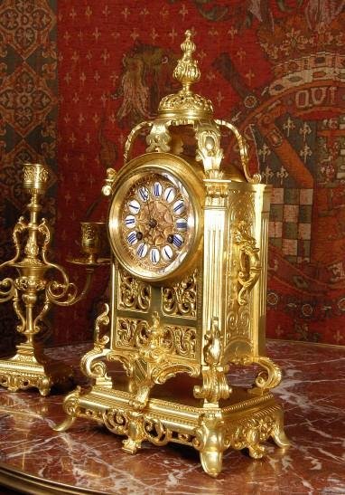 fig 3. Early Gilt Brass Table Clock Set by Japy Fils, French - Circa 1855.